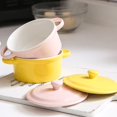 thumbnail image 3 of HLONK 1Set Ceramic Lidded Pudding Bowl Round with Handles Microwave Safe for Babies Home Use, 3 of 8