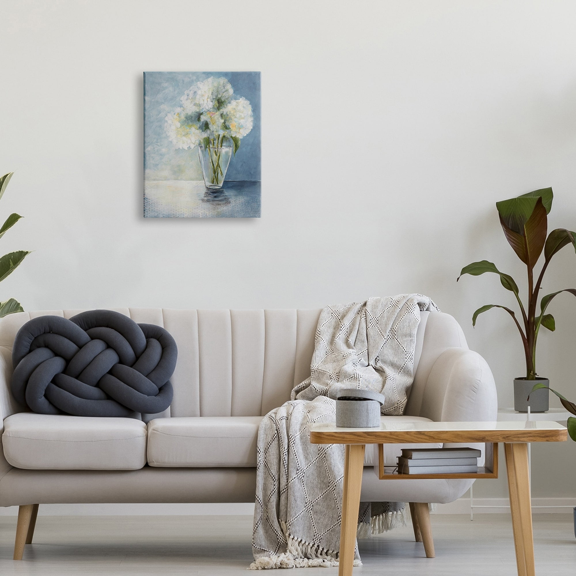 Stupell Industries White Hydrangeas Bouquet Glass Tabletop Vase Illustration Paintings Gallery-Wrapped Canvas Print Wall Art, 16x20, by Doris Charest