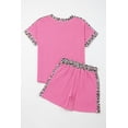 thumbnail image 5 of Women's Sachet Pink Ribbed Short Set – Leopard Print Trim, Short Sleeve Casual Outfit for Daily Wear, XL, 5 of 12