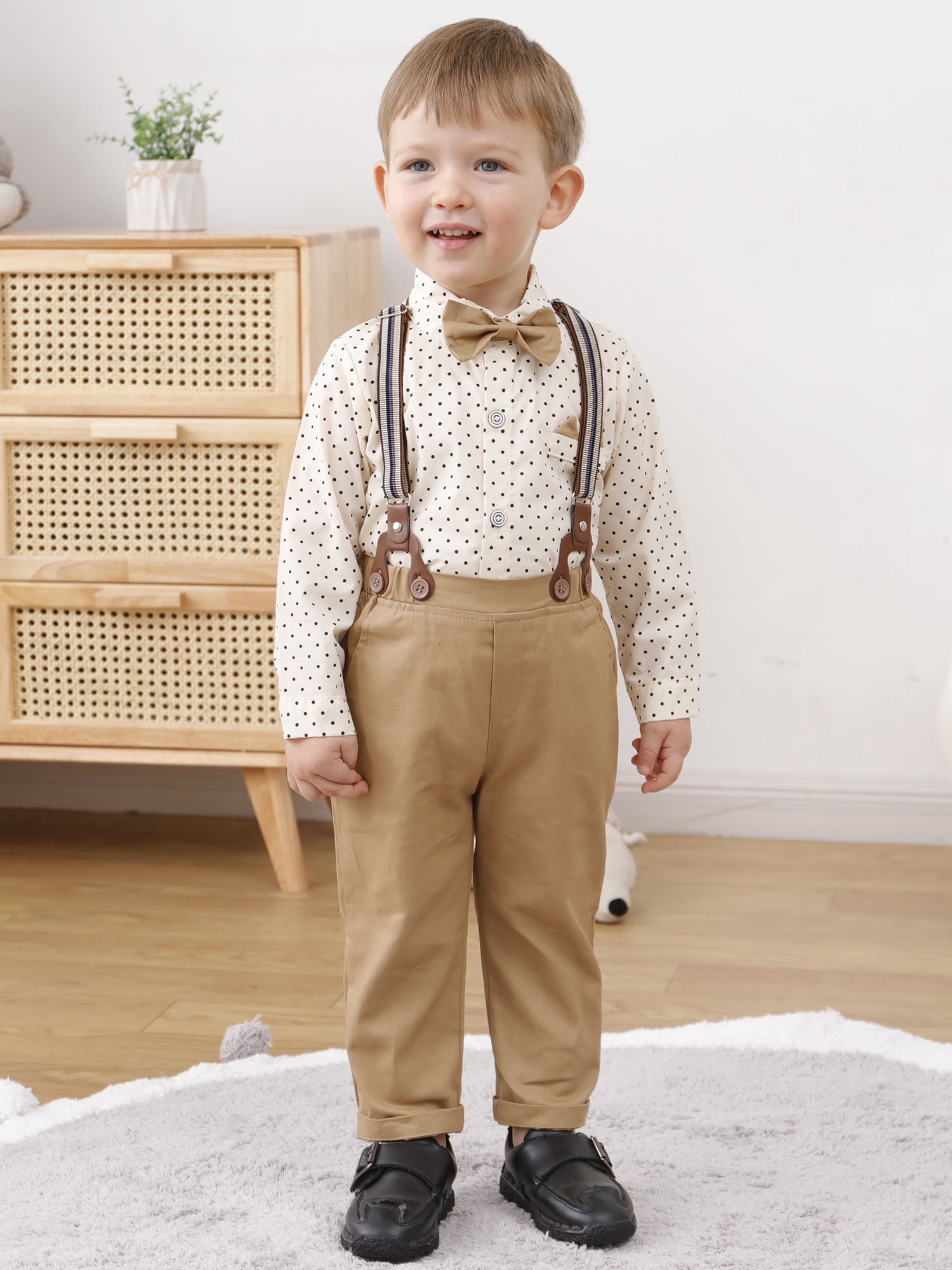 Toddler Baby Boy Clothes Suit 1-5T Gentleman Party Formal Dress Shirt Bowtie Suspender Pants 3pcs