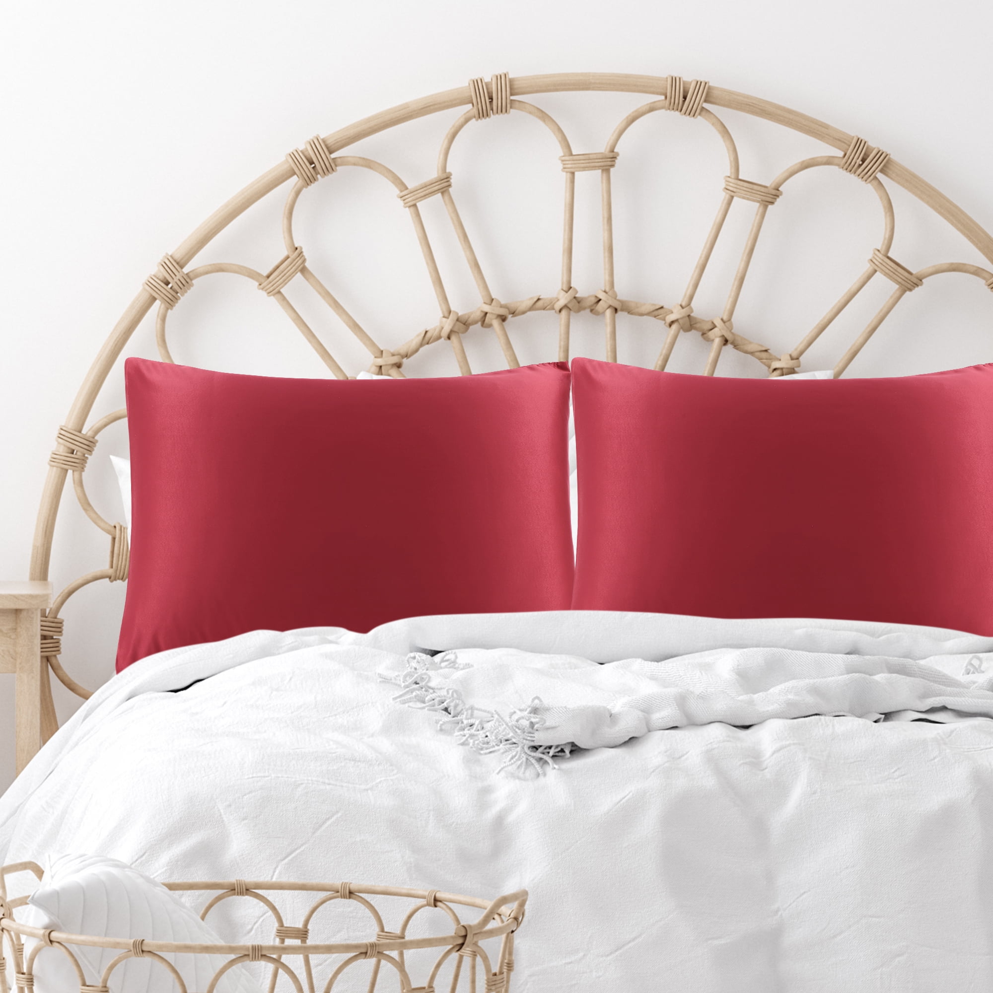 Unique Bargains 4 Pack Satin Pillowcases for Hair and Skin, Burgundy King