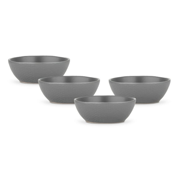 Stone Lain Abigail Stoneware Bowl Replacement Set, Gray with Embossed Basket Weave