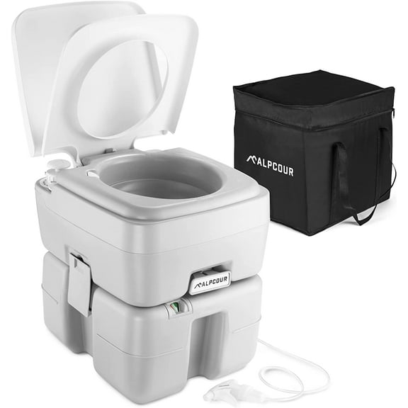 Alpcour Camper Portable Flushing Toilet, 5.3 Gallon RV Potty with Detachable Waste Tank for Camping & Travel