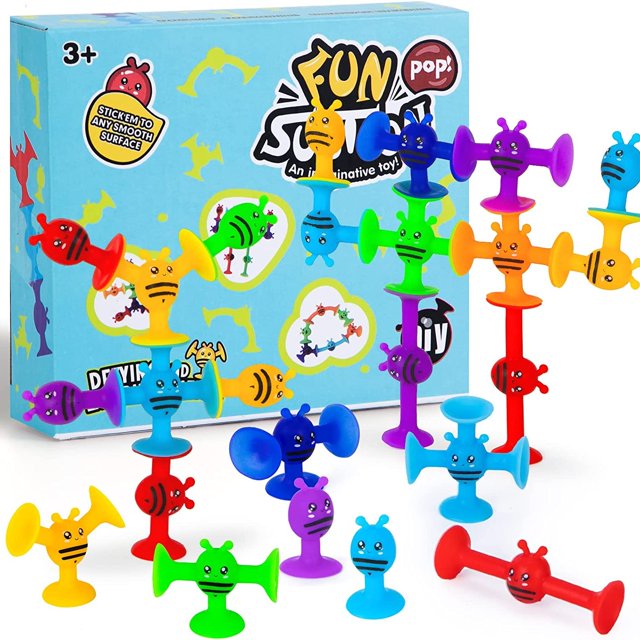 Suction Toys, 40 Pcs Silicone Sucker Toys,Baby Bath Toys,Sensory Toys For Autism,Toddler Travel Toys,Suction Cup Building Toy,STEM Toys Pop Toys Boys Girls Birthday Xmas Gifts Kids Party Favours
