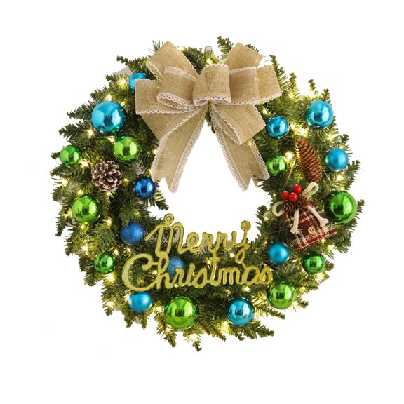 Wiher 16in Christmas Wreath, Artificial Door Wreath with LED Lights, Wreath for Stairs, Fireplace, Front Door & Window, Pretty Outdoor Light Up Wreath, Spruce Wreath for Holiday Home Decoration