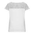 thumbnail image 4 of Puntoco Mujeres Casual Cuello Redondo Encaje Costura Pluma Impresión Jersey Manga Corta Blusa Camiseta tops Puntoco Puntoco-1349, 4 of 8