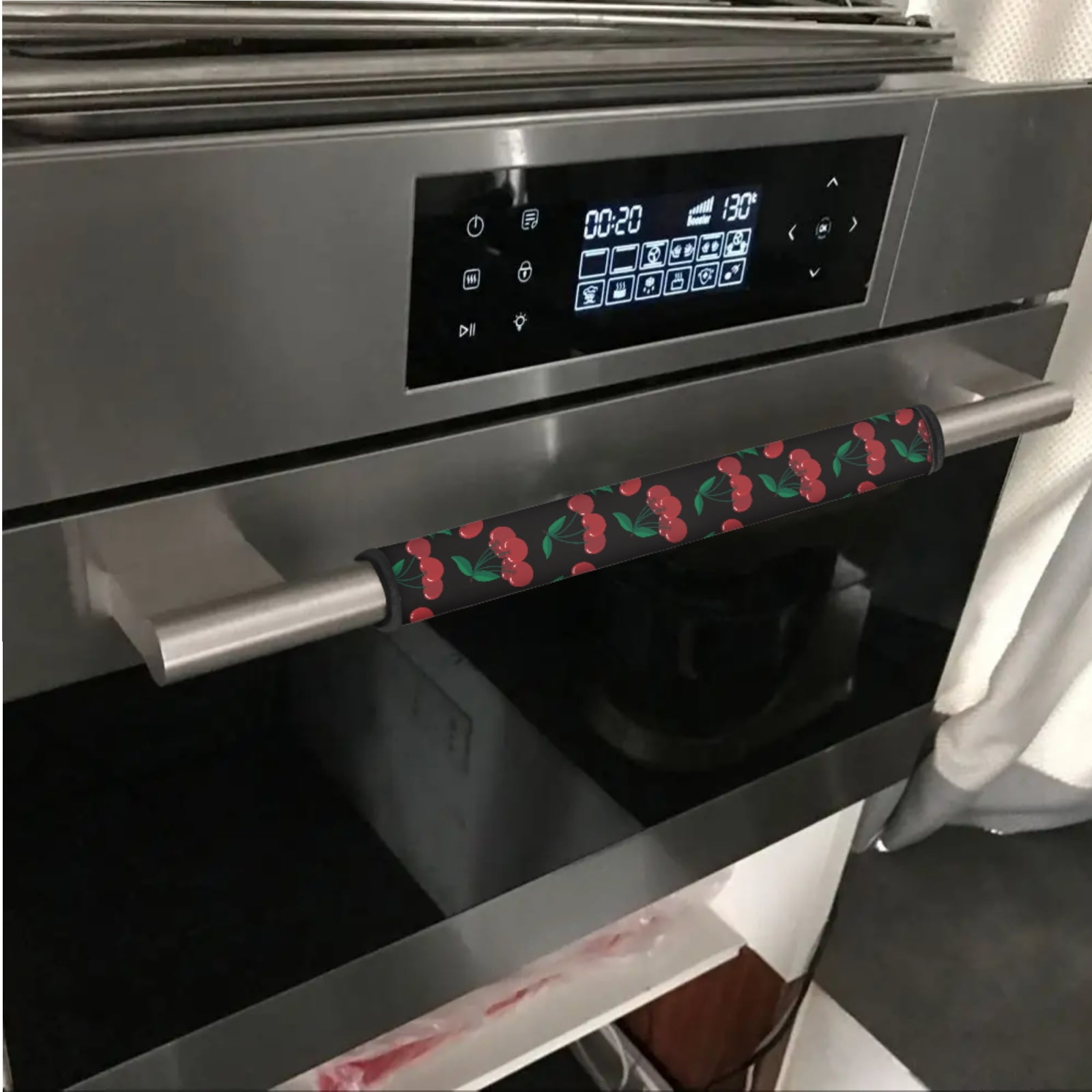 Xoenoiee 6 PCS Refrigerator Door Handle Wraps Washable Kitchen Appliance Handles Decor Fridge Microwave Oven Anti-Static Protector Cozy Home Decor, Cherry Black