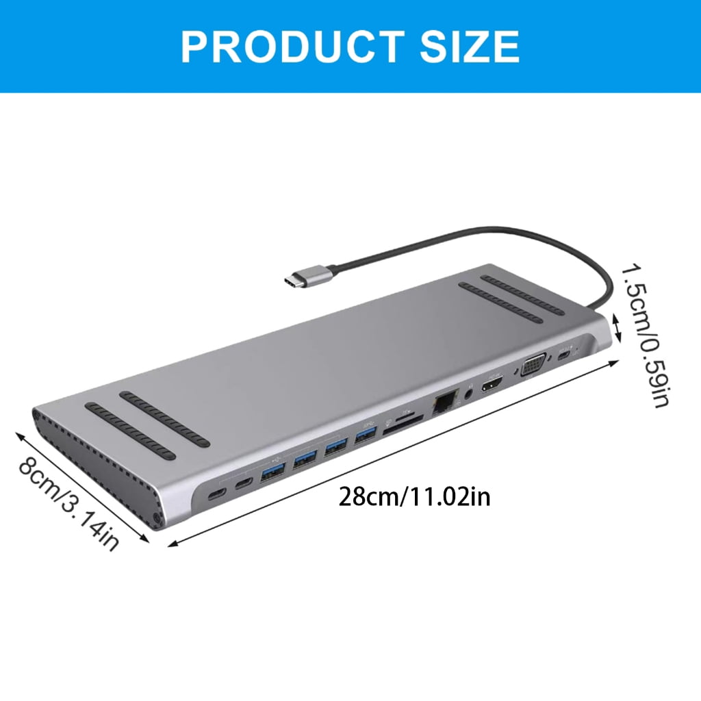 Gieenan Laptop USB C Docking Station 14Port Type C Hubs With HDMIs VGA And Card Slots