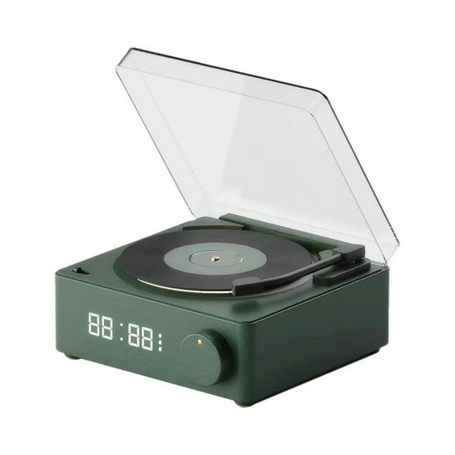 Mini reproductor de música inalámbrico BT Altavoz BT con forma de vinilo retro Reloj despertador Altavoz portátil con