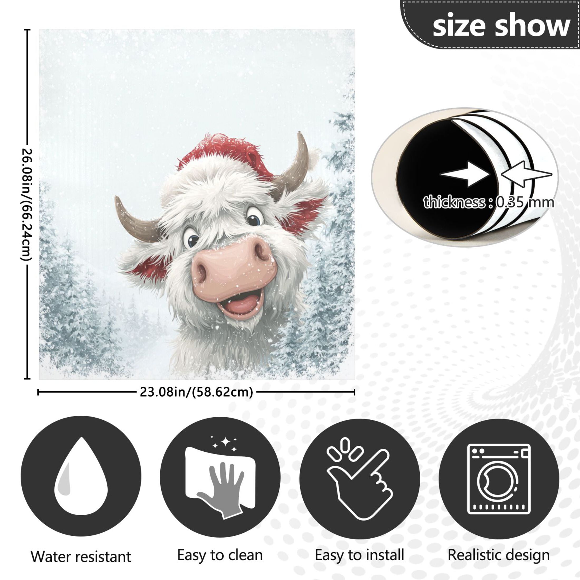 Dishwasher Magnetic Refrigerator Magnet Cover Sticker Home Decorative 23"x26" Snow Highland Cow