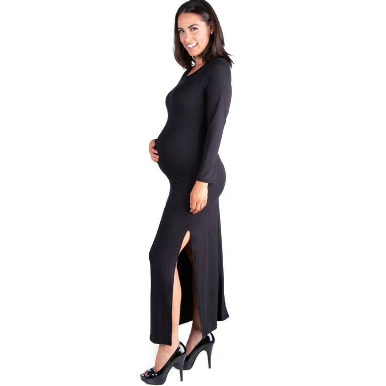 Strut It Black Long Sleeve Side Slit Maternity Maxi Dress - Walmart.com