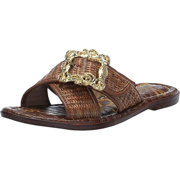 Sam Edelman Gracyn Cuoio Weave Slip On Open Toe Buckle Detailed Slides Sandals (5, Cuoio Weave)