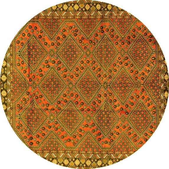 Ahgly Company Machine Washable Indoor Round Persian Yellow Traditional Area Rugs, 5' Round