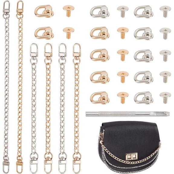6Pcs Purse Strap Extender with 12Pcs Studs Rivets D Ring Bag Chain Purse Straps Replacement for Purse Strap Wallet Handbags Golden and Silver 7.9~12 Inch Length Mixed Color