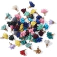 thumbnail image 4 of 100 Uds. Dijes de flores de tela de colores mezclados al azar 17 ~ 18mm borla de pétalos de tela Floral con tapas de hierro llave pendiente pulsera collar, 4 of 5