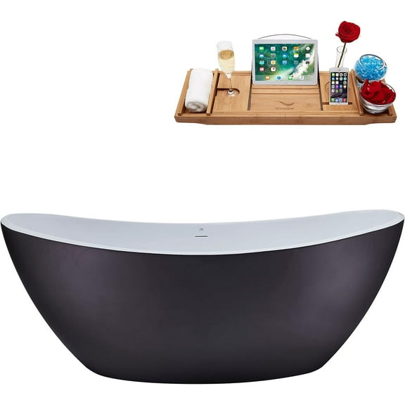 75'' Streamline N953BGL Freestanding Tub and Tray With Internal Drain