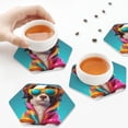 thumbnail image 7 of Disketp Colorful Sunglasses Dog Funny Coasters,6 Pcs Leather Coasters with Holder, Perfect Housewarming Hostess Gifts,Protect Furniture from Water Marks Scratch and Damage,Hexagon, 7 of 7