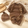 thumbnail image 2 of Splozh Newborn Coming Home Outfit Girl Knit Romper with Hat Side Button Long Sleeve Baby Sweater Jumpsuit Romper Baby Girl,Brown,9-12 Months, 2 of 8