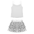 thumbnail image 4 of iiniim Kids Girls Jazz Hip Hop Dance Sequin Spaghetti Straps Tops with Tiered Ruffle Skirt Set Dancewear A Silver 14, 4 of 7