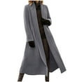 thumbnail image 2 of RYDCOT Women's Long Wool Blend Pea Coat Winter Casual Overcoat Classic Coat Lapel Collar Open Front Long Trench Overcoat Jackets with Pockets on Clearance, 2 of 6