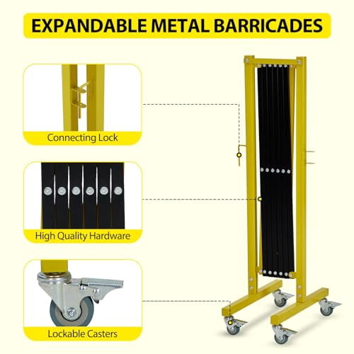 Huisuilinss 11.8FT Folding Safety Barricade with Casters,Rolling Industrial Expandable Metal Barrier,Retractable Driveway Gate,Mobile Barricade Gate For Construction Site Elevator Outdoor Road
