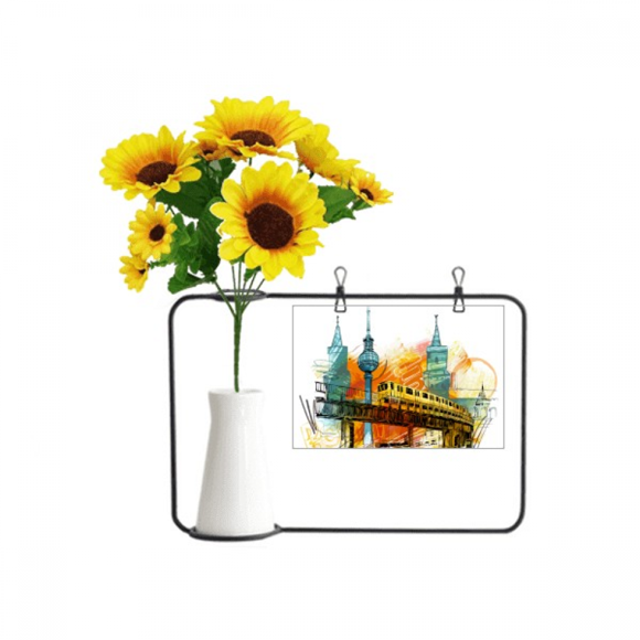 Tokyo Japan Rail Train Tower Artificial Sunflower Vases Bottle Blessing Card