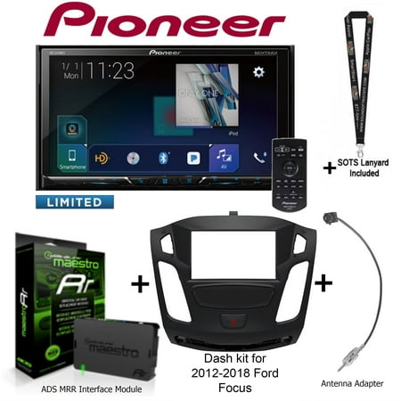 Pioneer AVH-2440NEX 7" DVD Receiver, iDatalink Maestro KIT-FOC1 Dash kit for 2012-2018 Ford Focus, ADS-MRR Interface Module and BAA22 Antenna Adapter and a SOTS Lanyard