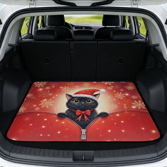 KUIFORTI Christmas Cat Universal Car Trunk Mat 29" x 39" Durable Automotive Trunk Protection Mat Washable Vehicle Interior Protection Accessories Fits Most Sedan & SUV