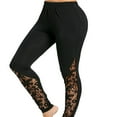 thumbnail image 1 of Women Elastic High Waist Leggings Solid Color Hollow Out Lace Hem Trousers, 1 of 6