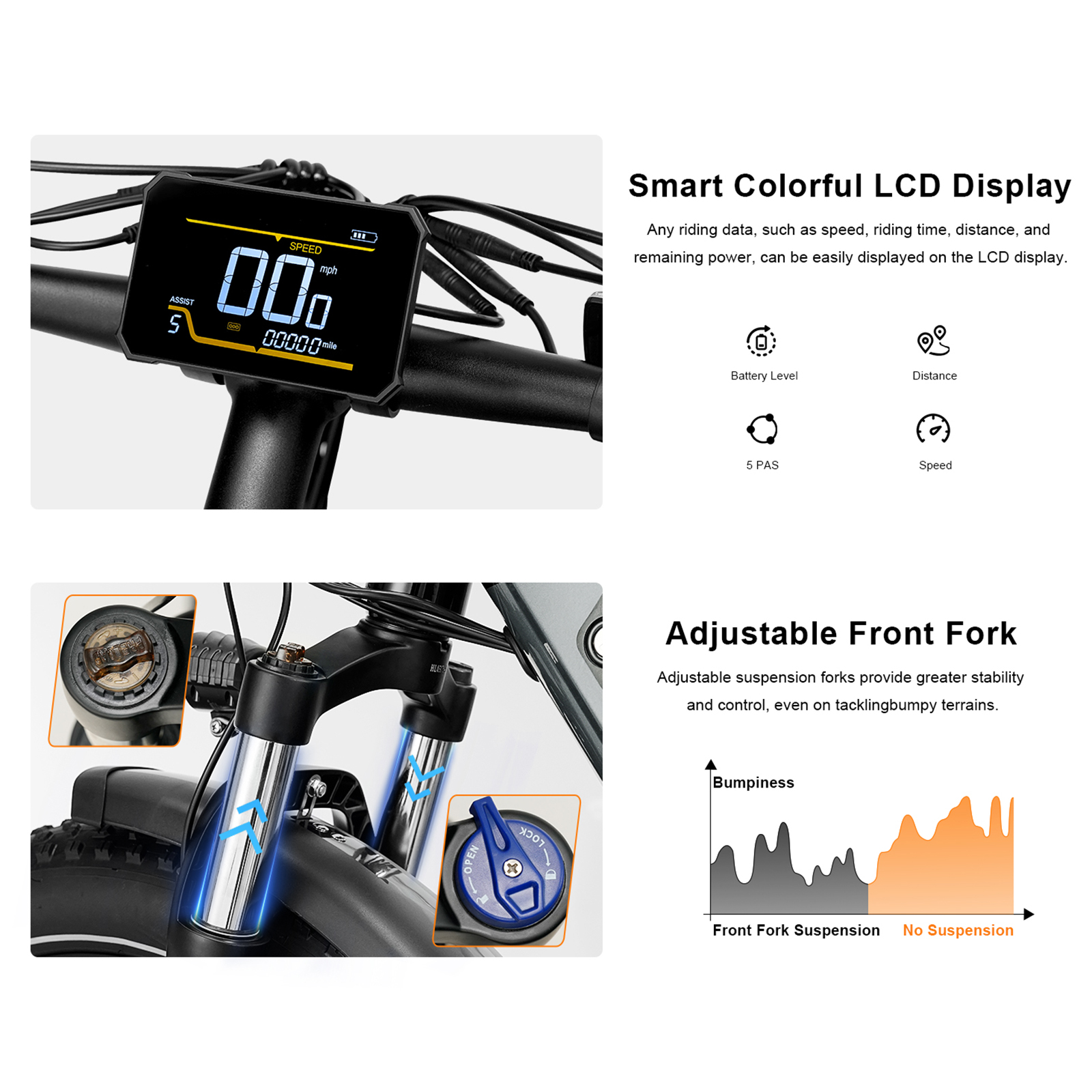 SENADA 26" Fat Tire Electric Bike for Adults, 1000W Peak Mountain Electric Bicycle 30MPH 65Miles Range, Ebike for Adult with 48V 17.5AH Battery, Colorful LCD Display & 7 Speed