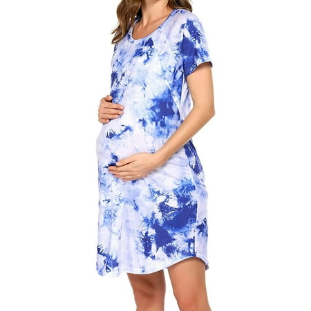 

Women Split Long Maternity Dress Short Sleeve Ruched Pregnancy Clothes Mama Sundress Casual Fashion Summer Dailywear