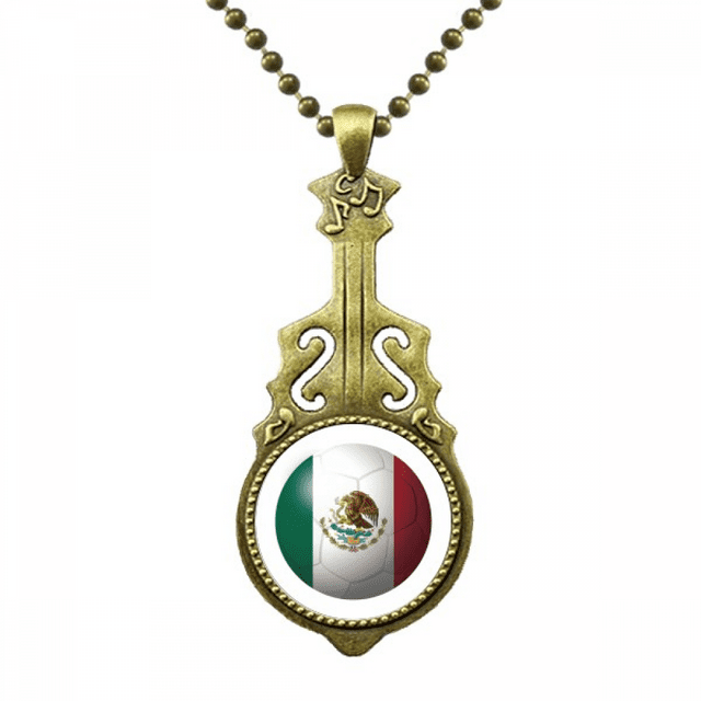 Collier de Soccer Drapeau National du Mexique Pendentif Guitare Antique