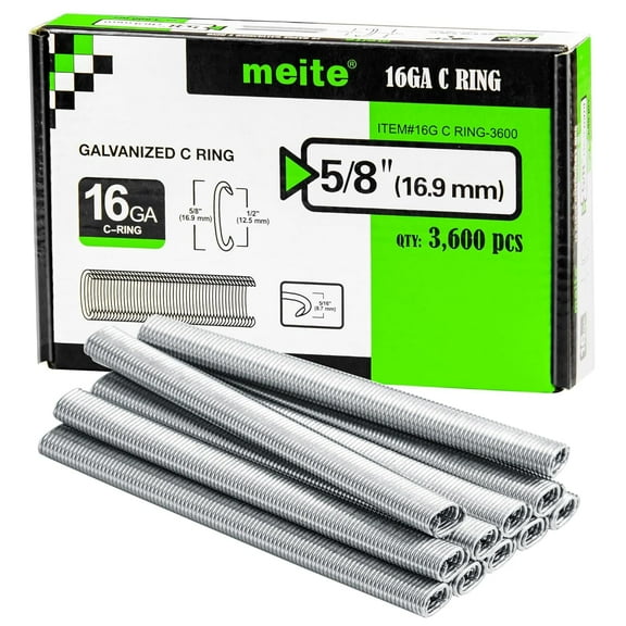 3,600 Pcs MEITE 16 Gauge 1/2" Hog Rings, Galvanized Hog Ring Staples for SC760C, SC760-I2 Hog Ring Stapler, C Ring Staples for Bag Closing, Fencing Installation, Upholstery Repair