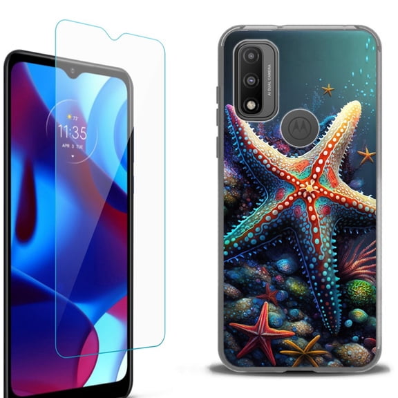 Slim-Fit Fashion Phone Case for Motorola Moto G Pure, with Tempered Glass Screen Protector, by OneToughShield ® - Starfish