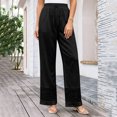 thumbnail image 4 of Womens Cotton Linen High Waist Wide Leg Pants for Summer Casual Palazzo Trousers Lightweight Lace Lounge Pants with Pockets Black S(S), 4 of 6