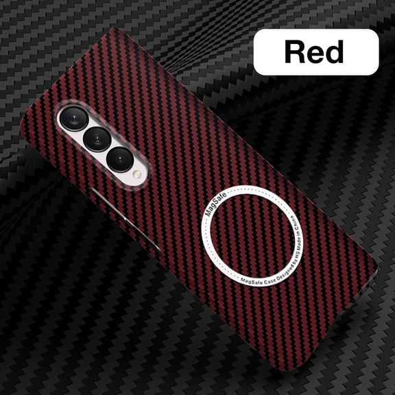 Case for Samsung Galaxy Z Fold 4 Carbon Fiber Magnetic Phone Case, Slim Thin Lightweight Cover Compatible with MagSafe Wireless Charging Shockproof Anti-Slip Case, Red