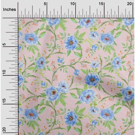 oneOone Organic Cotton Voile Fabric Watercolor Leaves & Peony Floral_Printed Craft Fabric BTY 42 Inch Wide