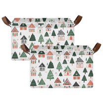 Yayeee Foldable Storage Basket for Shelves with Handles Set of 2 Waterproof Cloth Bins, Orange Christmas House
