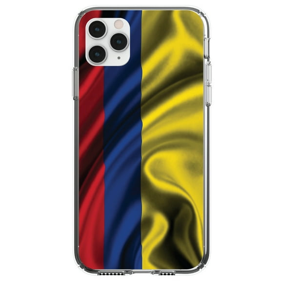 DistinctInk Clear Shockproof Hybrid Case for iPhone 11 Pro (5.8" Screen) - TPU Bumper, Acrylic Back, Tempered Glass Screen Protector - Colombia Waving Flag - Show Your Love of Colombia