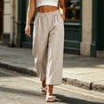 thumbnail image 6 of HomeDM Capris Pants for Women Wide Leg Pants with Pockets High Waisted Khaki Lounge Work Trousers Size L, 6 of 10