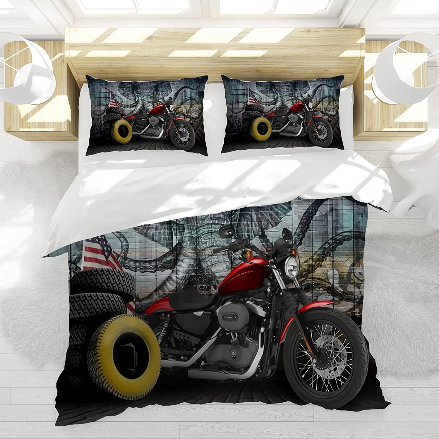 HSDAOCN Motocross Bedding Sets, Racing Motorcycle Duvet Cover
