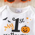 thumbnail image 3 of GobdXE 3 Piece Baby My First Halloween Outfit Long Sleeve Bodysuit Suspender Pants Knotted Hat Holiday Clothing Set Size:12-18 Months, 3 of 9