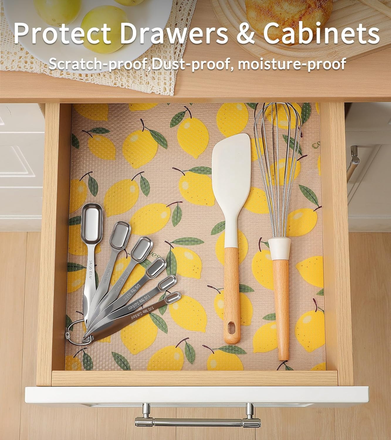Shelf Liner Non-Adhesive Cabinet Liners for Kitchen Drawers Shelves Refrigerator Pantry Storage Bathroom Closet Fridge Durable Waterproof EVA Mats(11.8" W x 118" L Yellow Lemon)