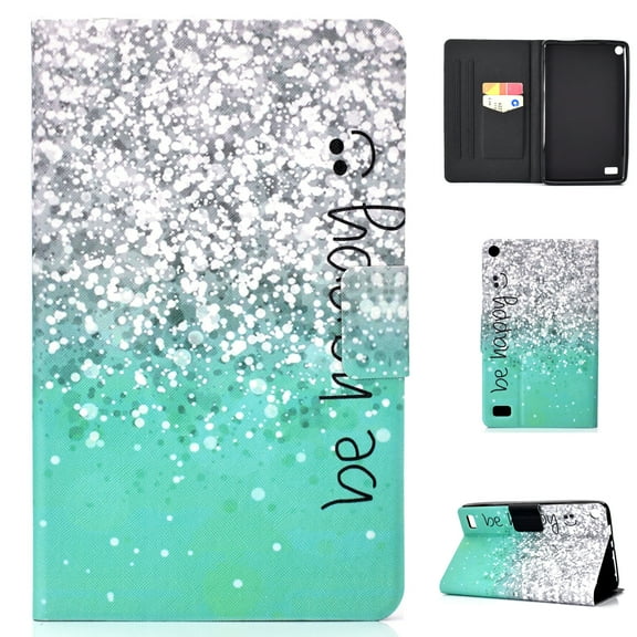 Kindle Fire 7-inch 2015/ 2017 Case, Allytech Smart Folio Stand Wallet Shell Cover with Auto Sleep Wake Feature for Amazon Kindle Fire 7"(5th/ 7th Generation, 2015/ 2017 Release), Green Sand