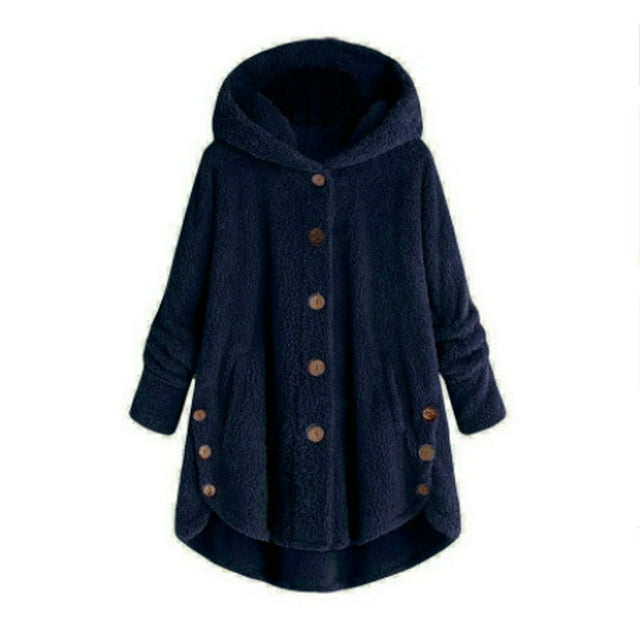 Womens 2022 Winter Long Sleeve Solid Fuzzy Fleece Open Front Hooded Cardigans Jacket Coats Outerwear with Pocket