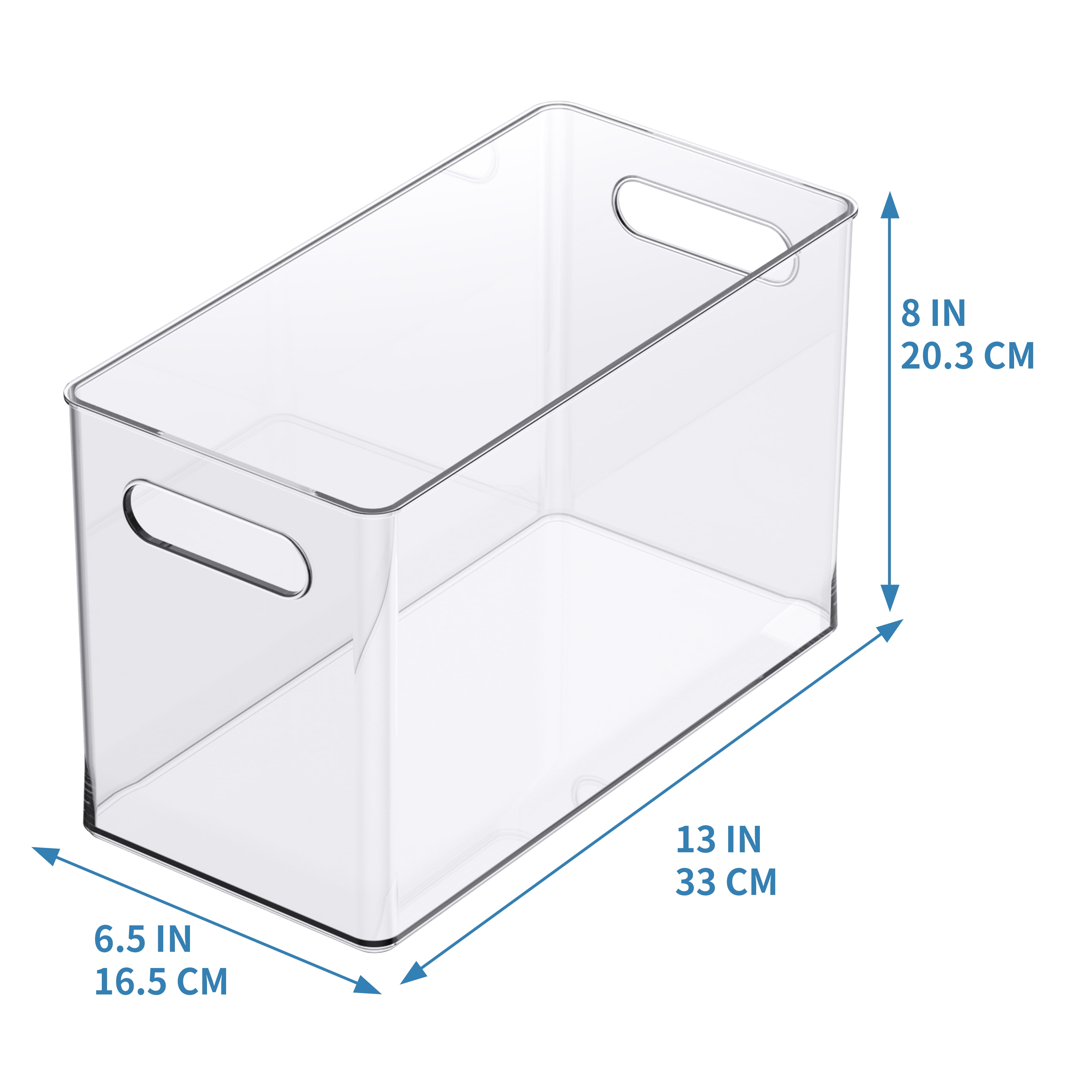 Simply Tidy 13" x 6.5" Clear Storage Bin with Handles - Stackable Plastic Organizer for Binders, Yarn, Fabric Rolls & Craft Supplies, Easy-Carry Design, 6 Pack