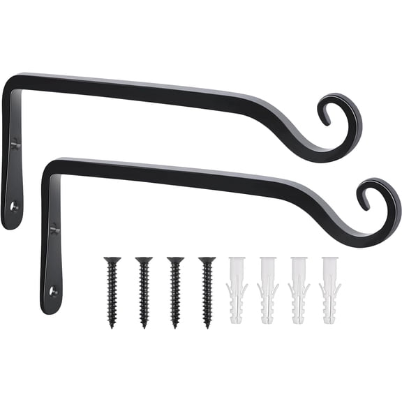 SUSWIM Wall Hook Hanging Plant Bracket 7.3 Inch 2 Pack, Hand-Forged Plant Hanger for Hanging Bird Feeders, Wind Chimes, Flower Baskets, Yoga Mat, Indoor/Outdoor Use, Black