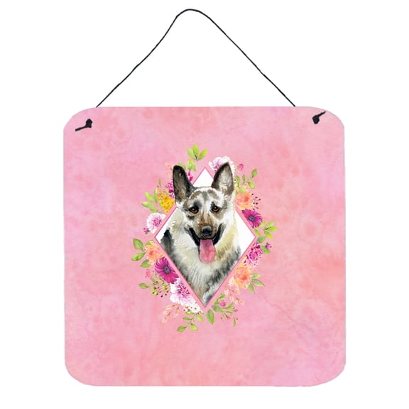 Carolines Treasures CK4139DS66 Eastern German Shepherd Pink Flowers Wall or Door Hanging Prints 6x6 multicolor