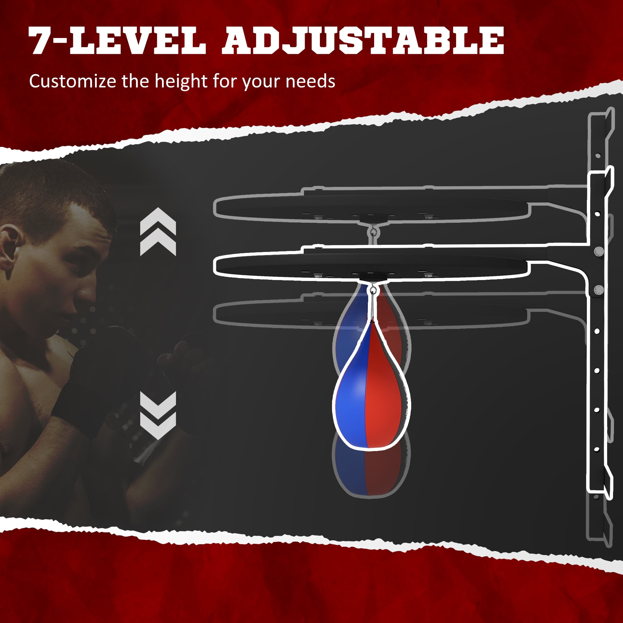 Exercise Equipment Soozier Adjustable Speed Bag Platform, Wall Mounted Punching Bag with 360-Degree Swivel for Home Fitness,Workout Equipment