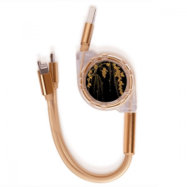 Paintingj apanese flor amarilla Cable de carga telescópico múltiples USB tres en uno